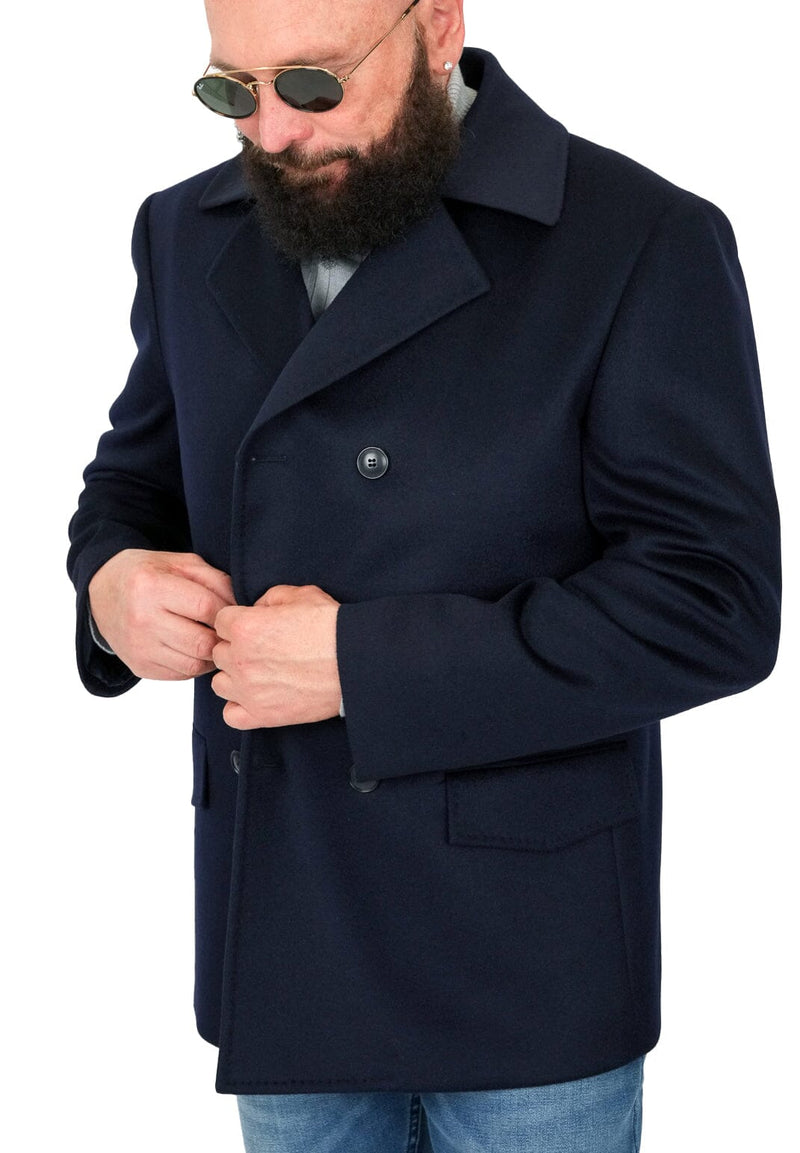 Navy Wool Cashmere Double Breasted Jacket