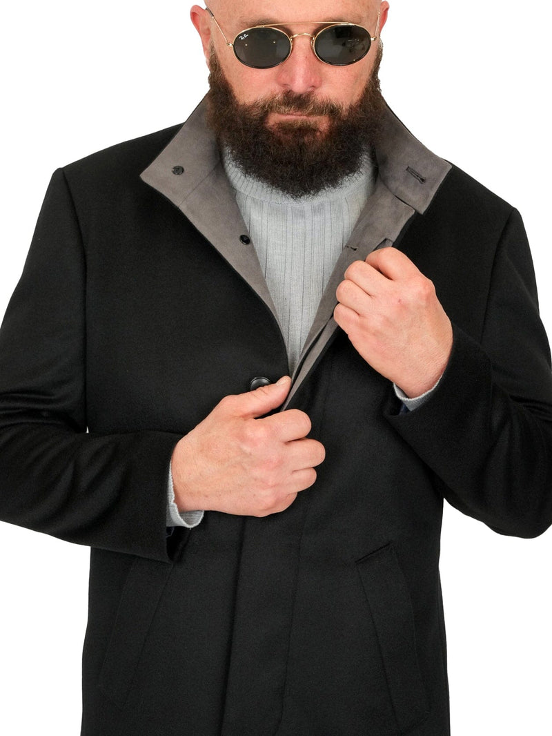 Cosiani Black Wool Cashmere Overcoat