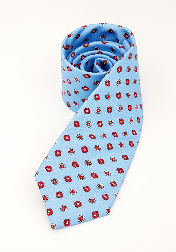 Sky Blue and Red Floral Silk Tie