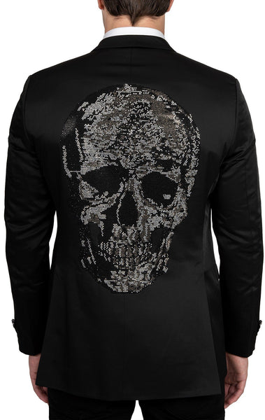 Cosiani Black Satin Rhinestone Skull Blazer
