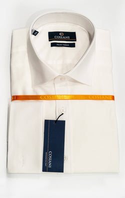 White Textured Cotton French Cuff Shirt