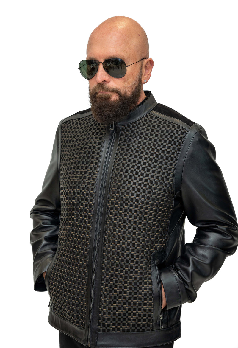 Cosiani Luxury Black Chess Leather Jacket
