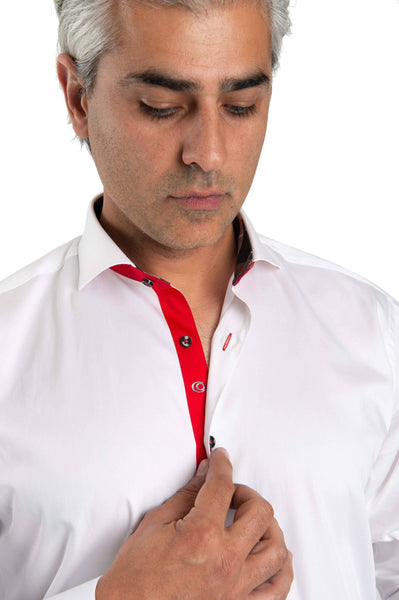 Solid White Shirt With Red Trim