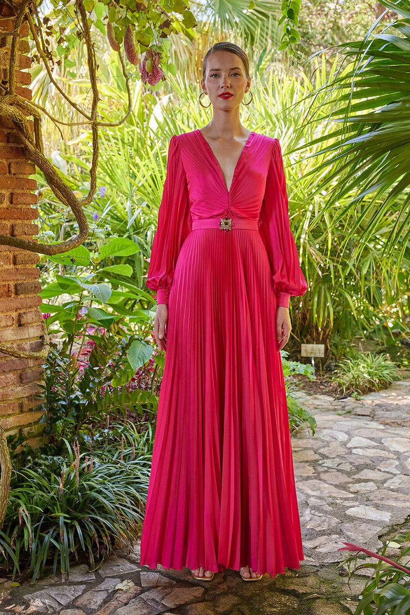 Cosiani Fuchsia Long Sleeve Pleated Gown 42 Cosiani Fuchsia Long Sleeve Pleated Gown 42