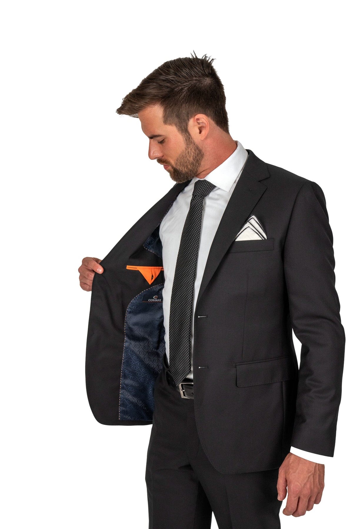 Cosiani Black Textured Wool Cashmere Suit