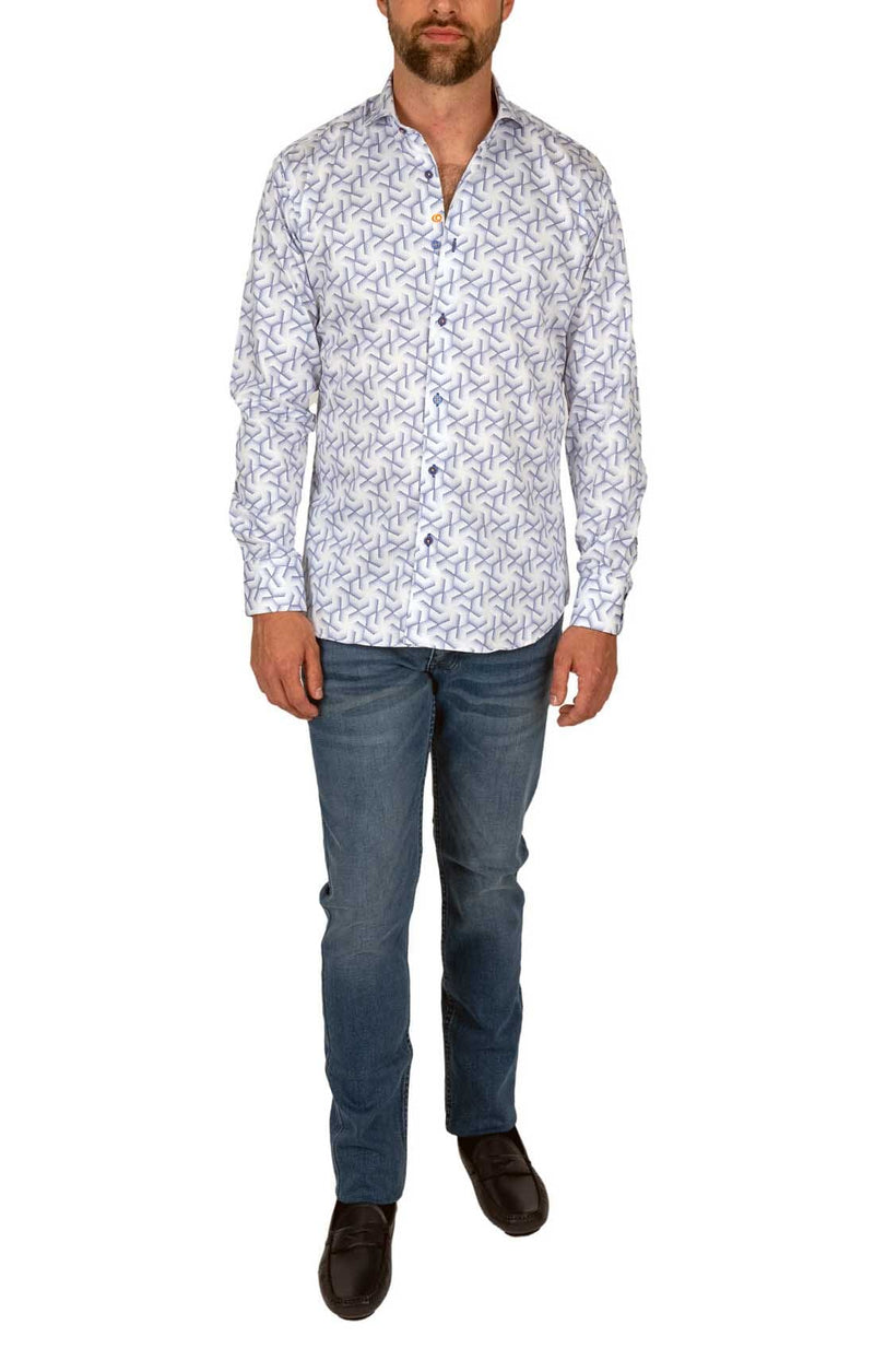 White & Blue Hexagon Dress Shirt 3XL White & Blue Hexagon Dress Shirt 3XL