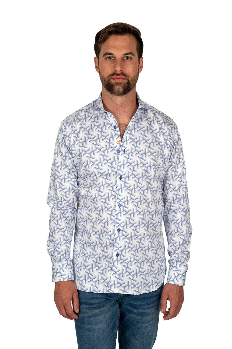 White & Blue Hexagon Dress Shirt 3XL White & Blue Hexagon Dress Shirt 3XL