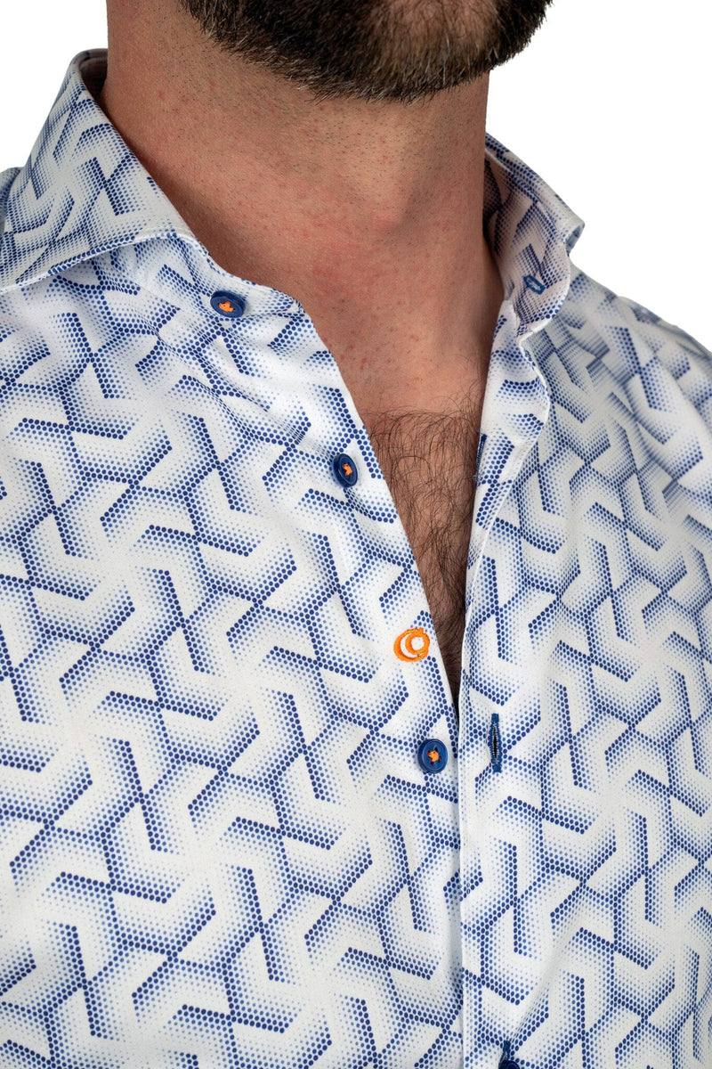 White & Blue Hexagon Dress Shirt 3XL White & Blue Hexagon Dress Shirt 3XL