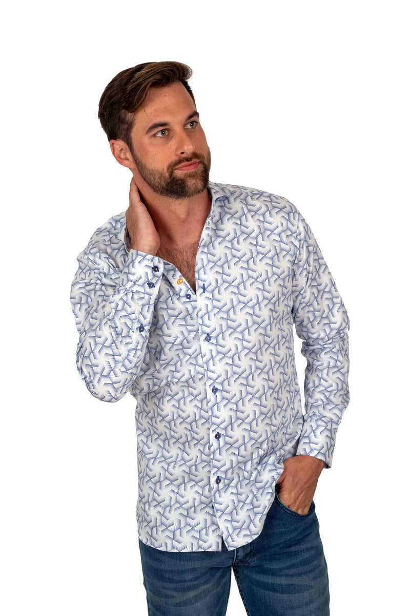 blue hexagon dress shirt Chemistry Set Hexagon Long Sleeve Button Up Shirt