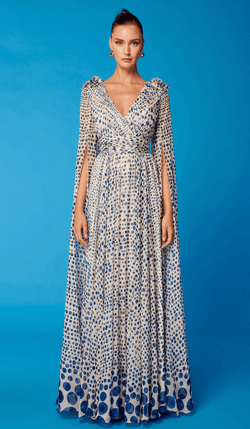 Cosiani Cream & Blue Polka Dot Gown