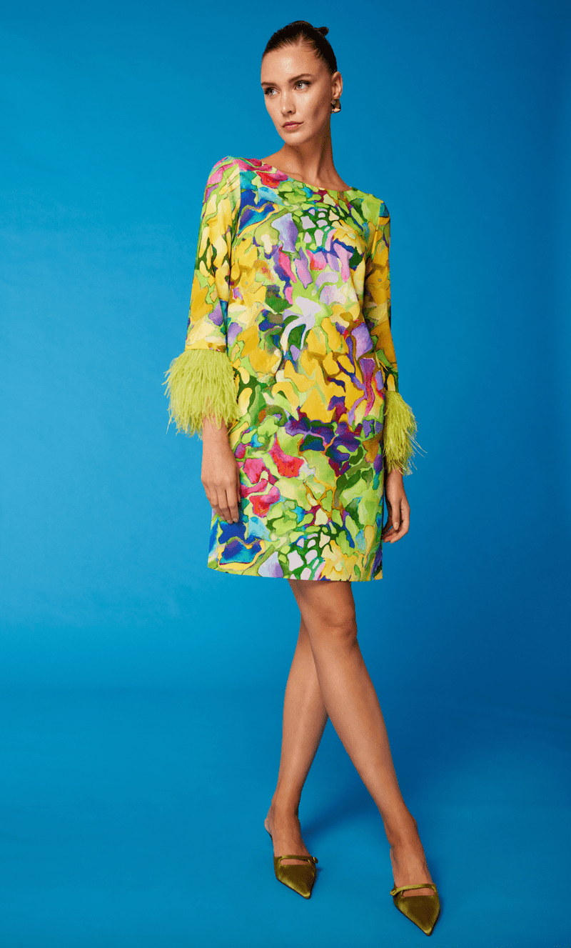 Cosiani Multicolor Feather Short Dress