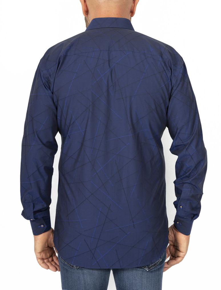 Navy Geometric Shirt With Orange Stitch