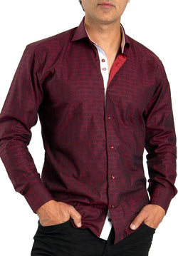 Burgundy Patterned Shirt With White Trim