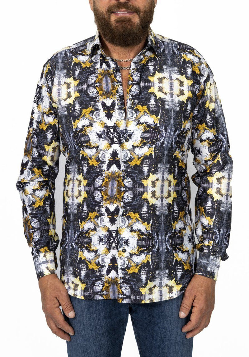 Black & Grey Shirt With Gold Accents – Cosiani Black & Grey Shirt With Gold Accents – Cosiani