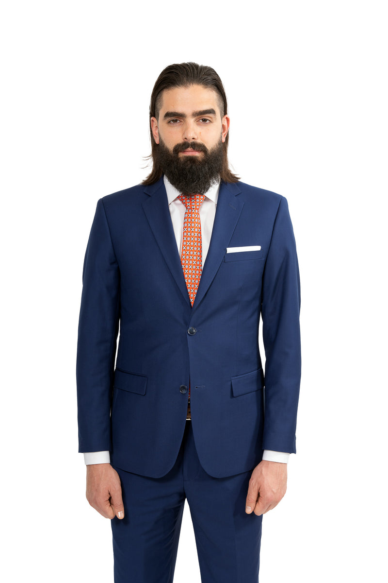 blue suit orange dress Jim's Formal Wear - Ultra Slim Blue Performance Suit