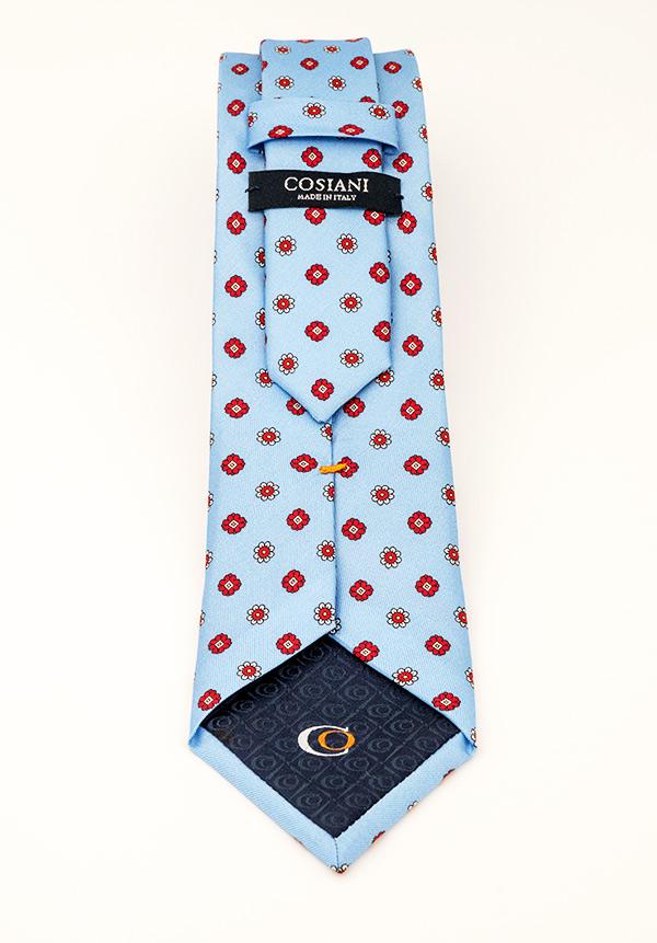 Sky Blue and Red Floral Silk Tie