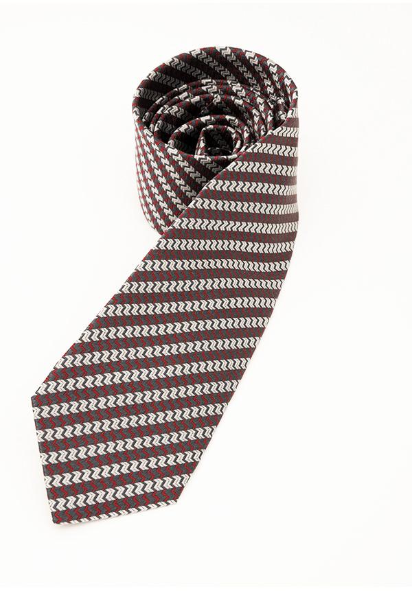 Burgundy & Grey Striped Silk Tie