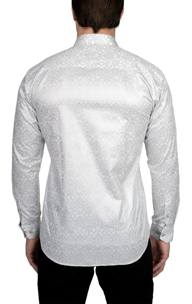 silver dress shirt mens White & Silver Paisley Shirt – Cosiani