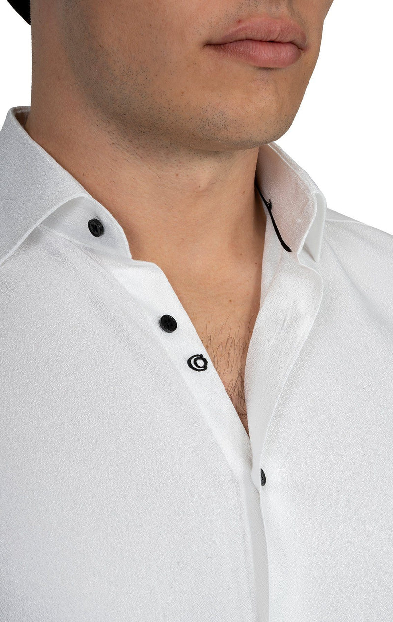 pearl white dress shirt Phix Men's Pearl Double Breasted Brass Button Satin Shirt In Size XX-Large