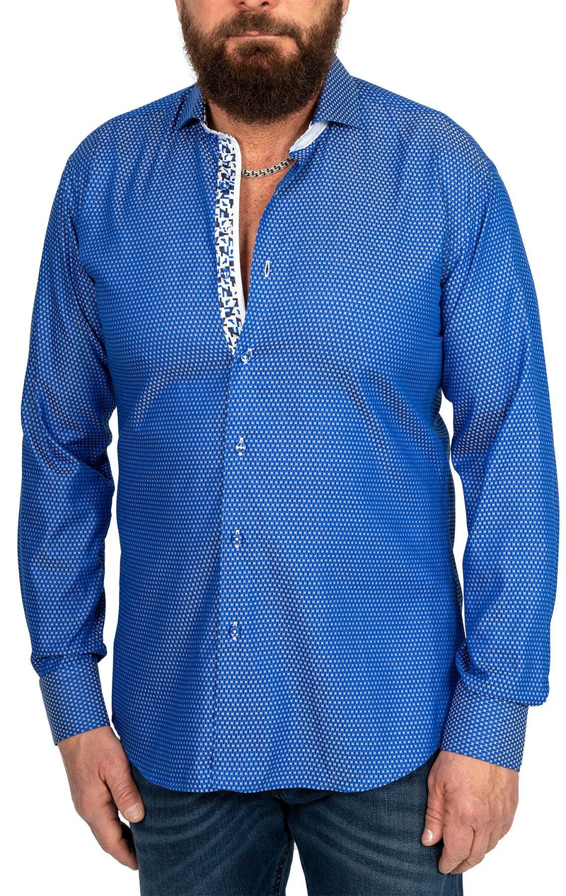 Ocean Blue Shirt With White Patterned Trim