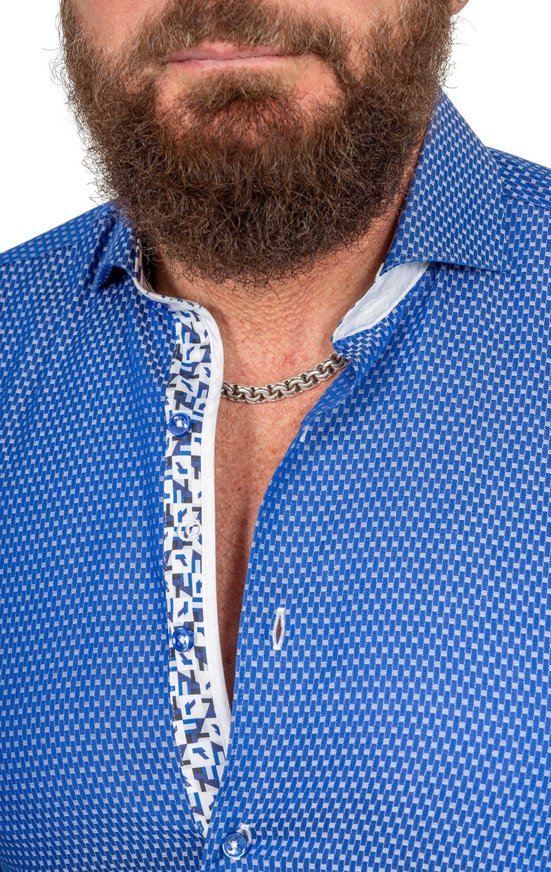 Ocean Blue Shirt With White Patterned Trim