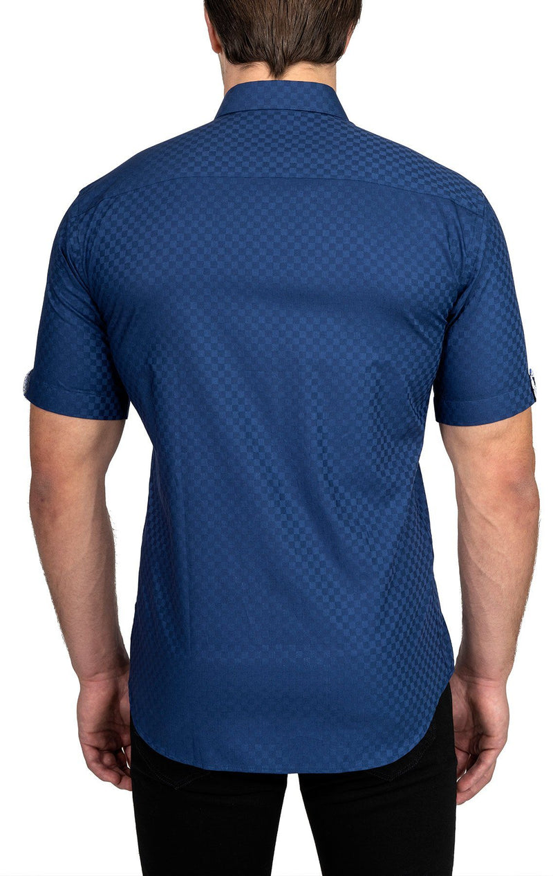 Navy Checkered Short Sleeve Shirt