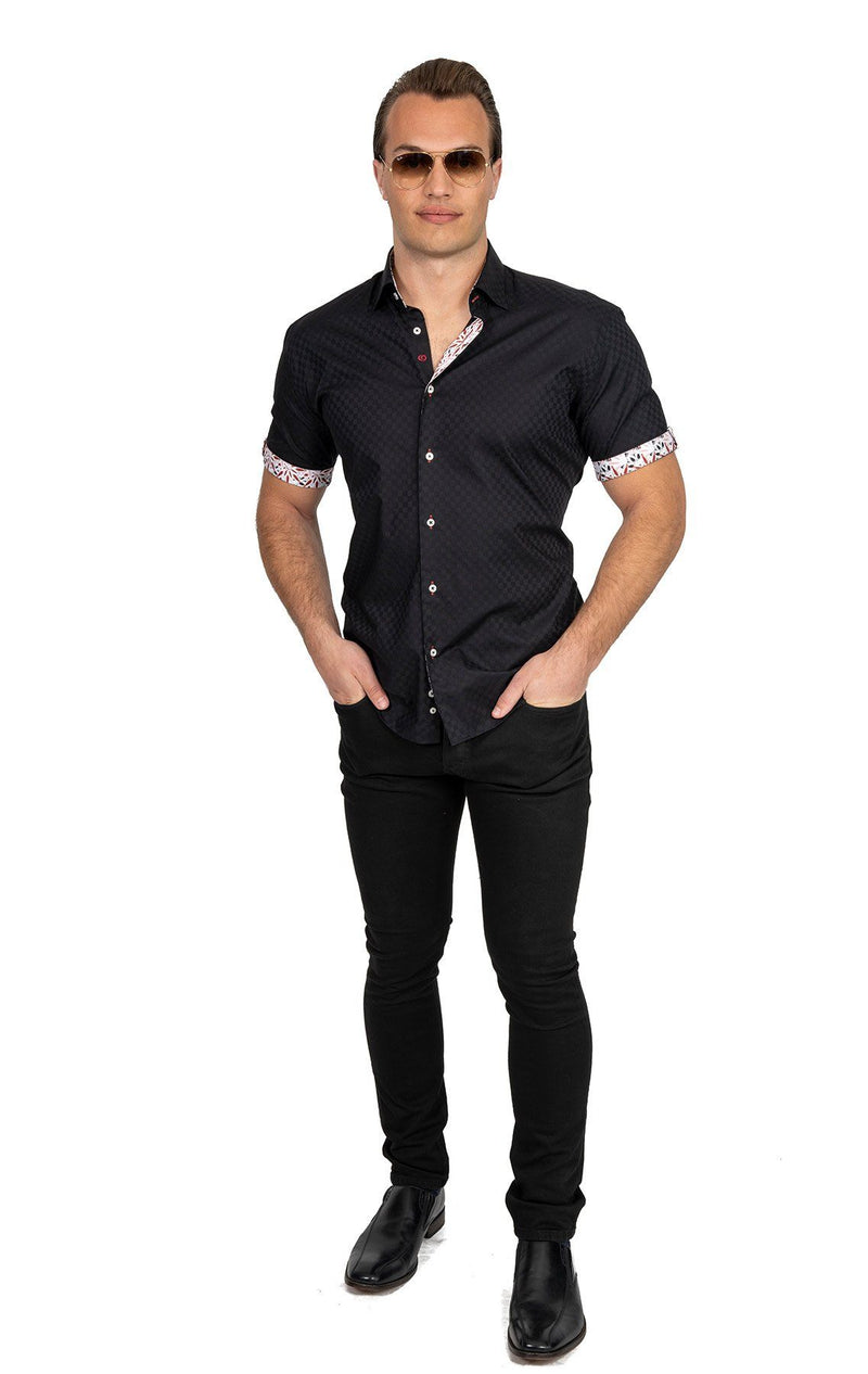 Black Checkered Short Sleeve Shirt