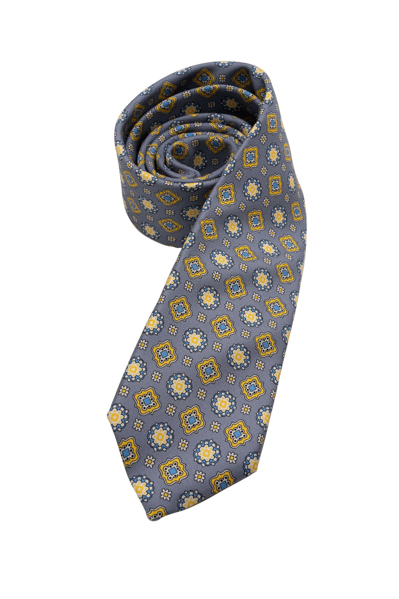 Grey & Yellow Floral Silk Tie