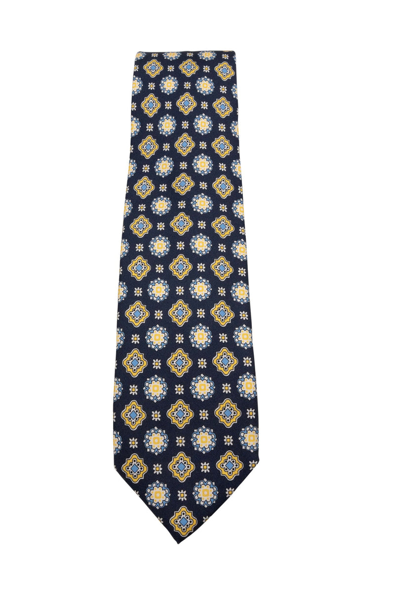 Navy & Yellow Floral Silk Tie