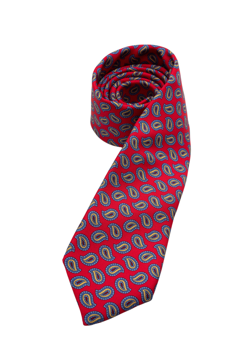 Red & Navy Paisley Silk Tie