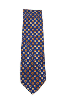 Navy & Orange Floral Silk Tie