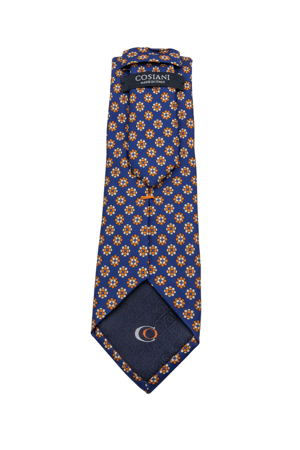 Navy & Orange Floral Silk Tie