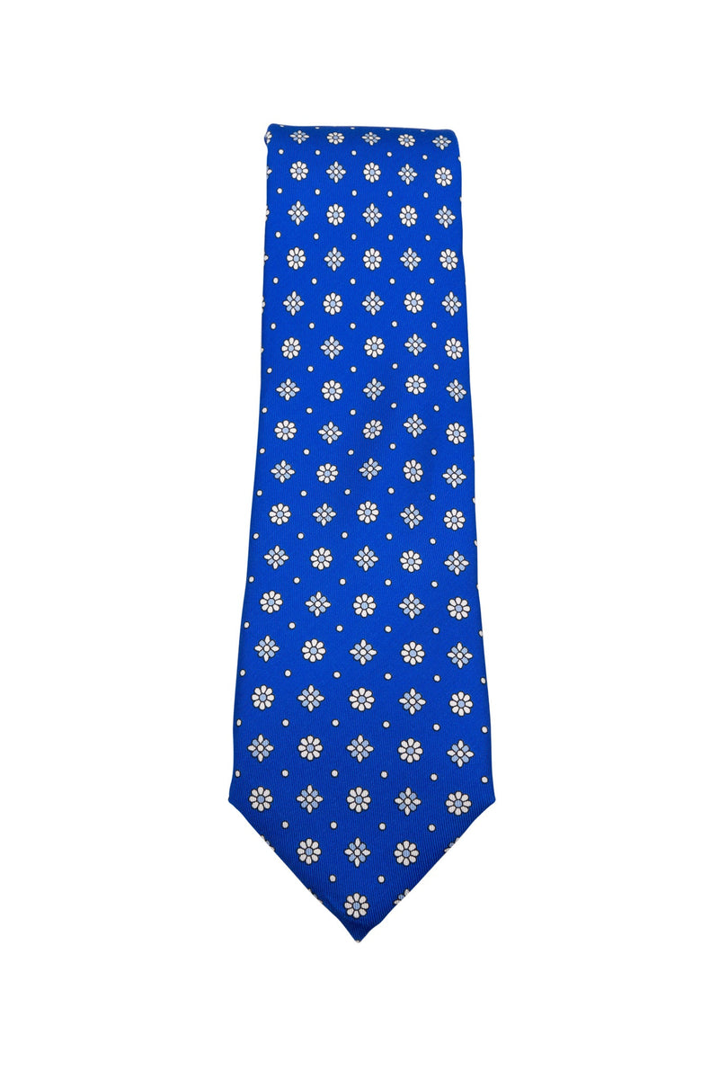 Royal Blue & White Floral Silk Tie