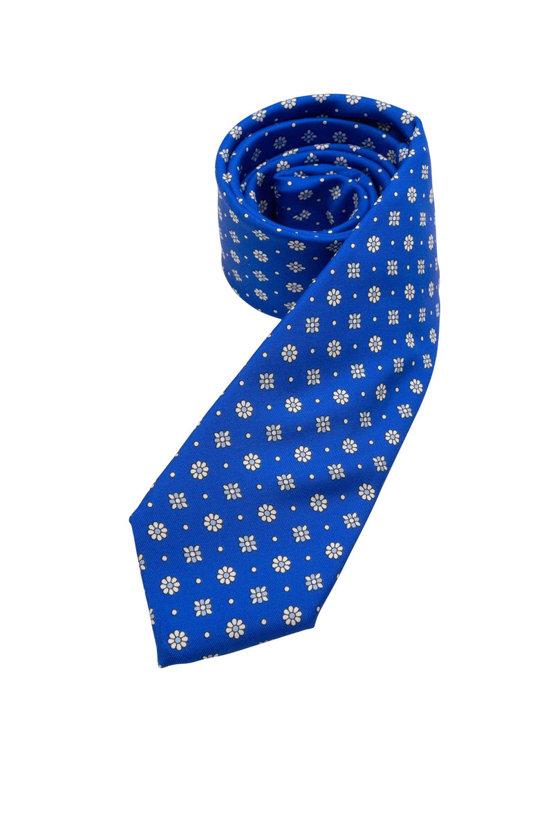 Royal Blue & White Floral Silk Tie