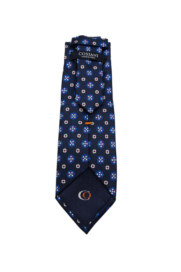 Navy & White Floral Silk Tie