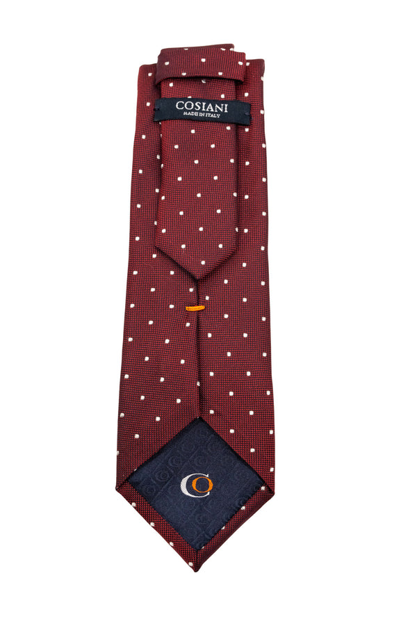 Burgundy & White Dotted Silk Tie