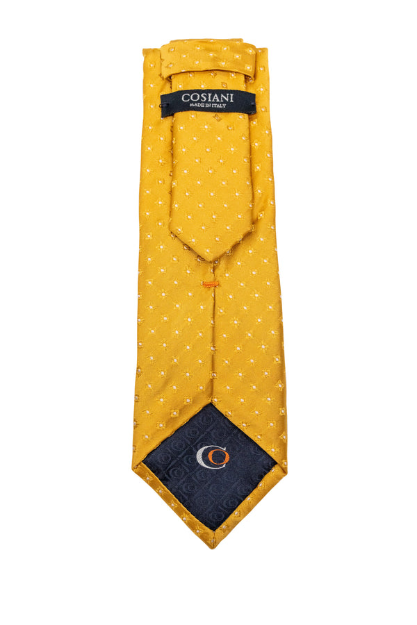 Gold & White Small Floral Silk Tie