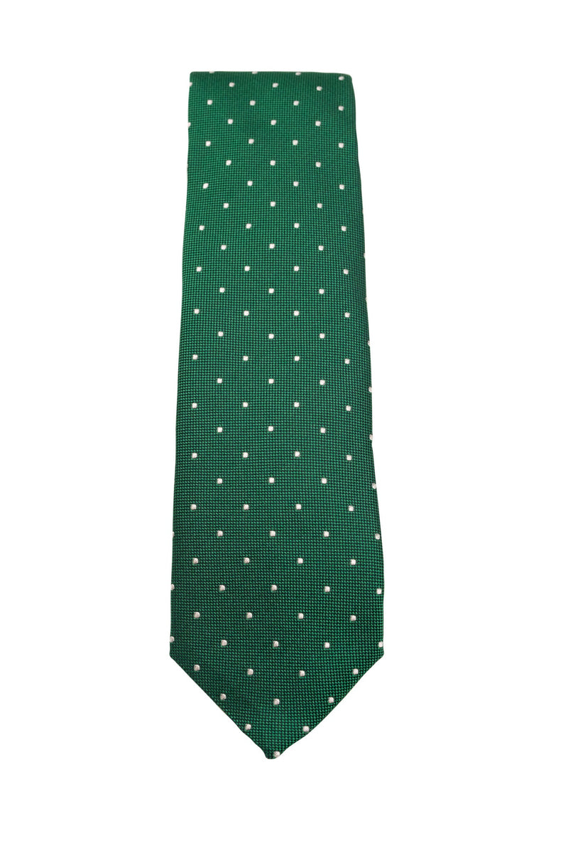 Green & White Dotted Silk Tie