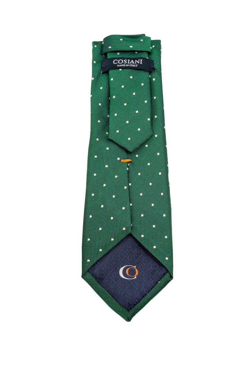 Green & White Dotted Silk Tie