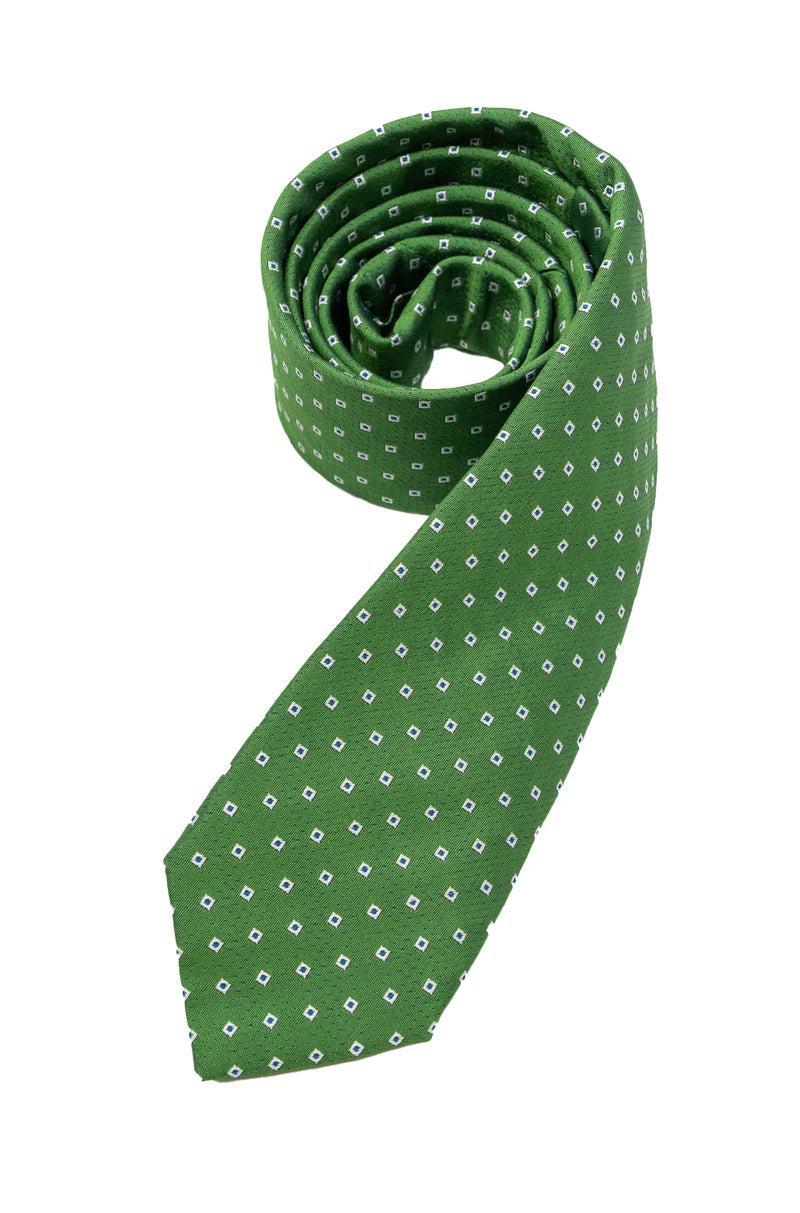 Green & White Squared Silk Tie
