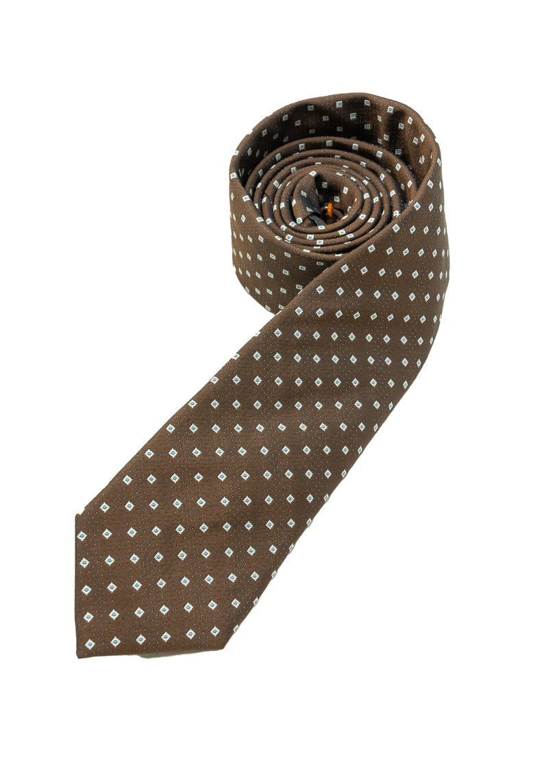 Brown & White Squared Silk Tie