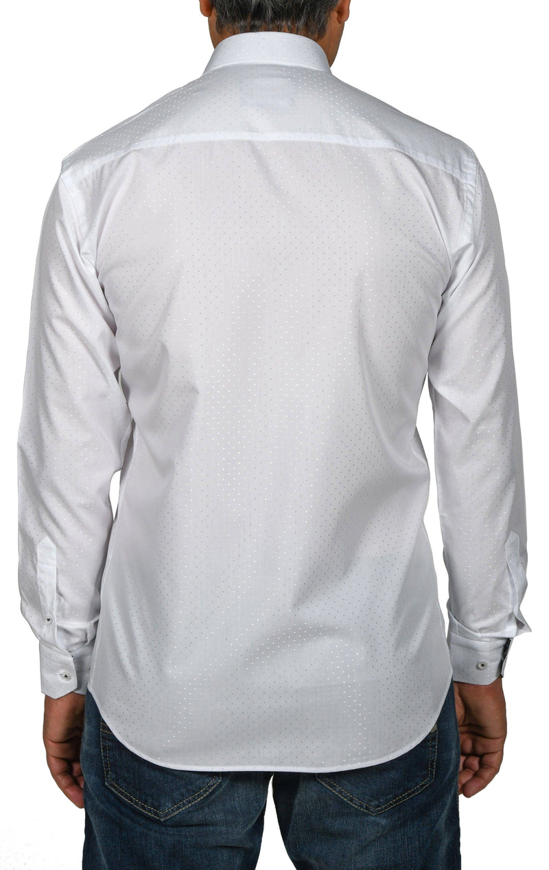 Elegant White Dotted Shirt with Black Trim