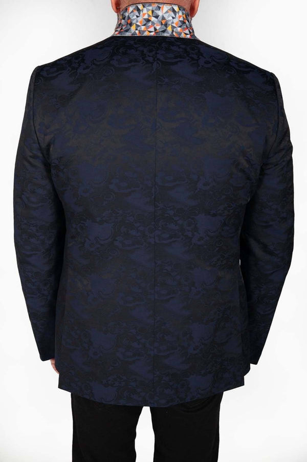 Midnight Blue Floral Jacket with Orange Stitch