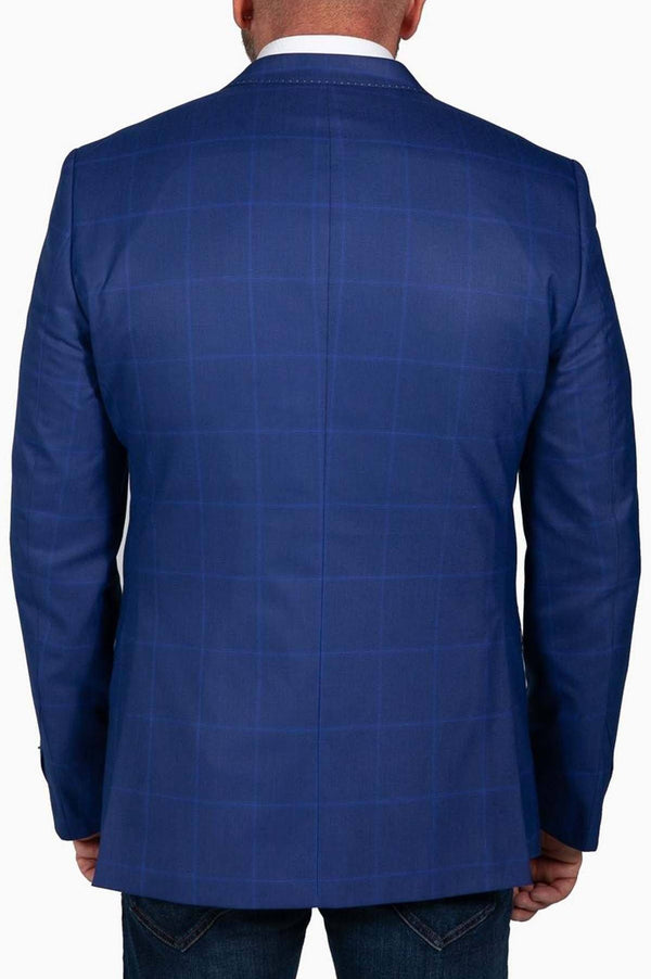 Royal Blue Plaid Jacket With White Stitch