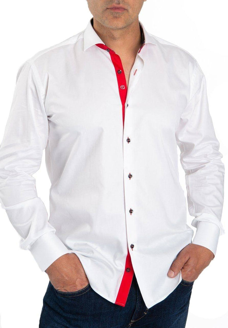 Cosiani Solid White Shirt with Red Trim L