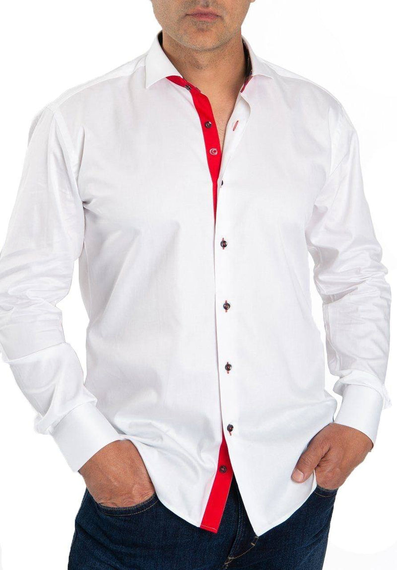 Solid White Shirt With Red Trim – Cosiani Solid White Shirt With Red Trim – Cosiani
