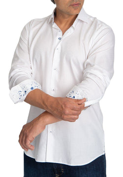 White Soft Patterned Shirt With Blue Splash