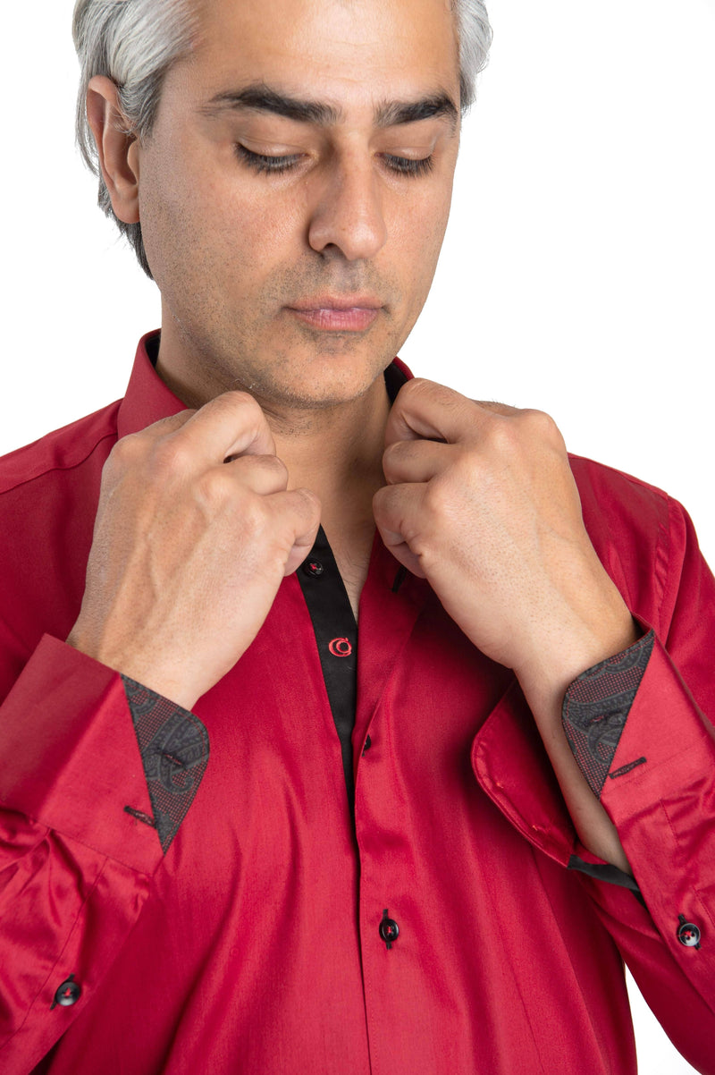 Valentine Solid Red Shirt With Black Trim Cosiani Valentine Solid Red Shirt With Black Trim Cosiani