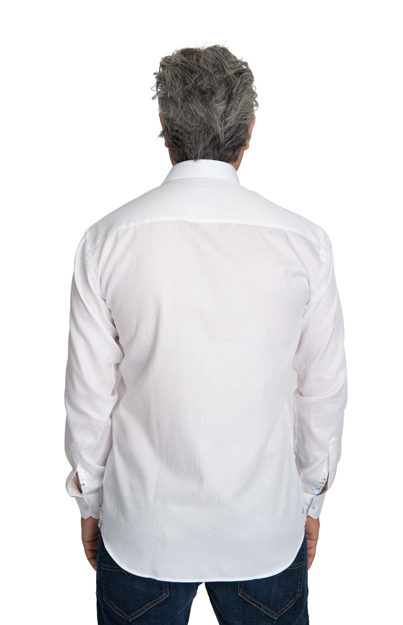 White Soft Patterned Shirt With Blue Splash