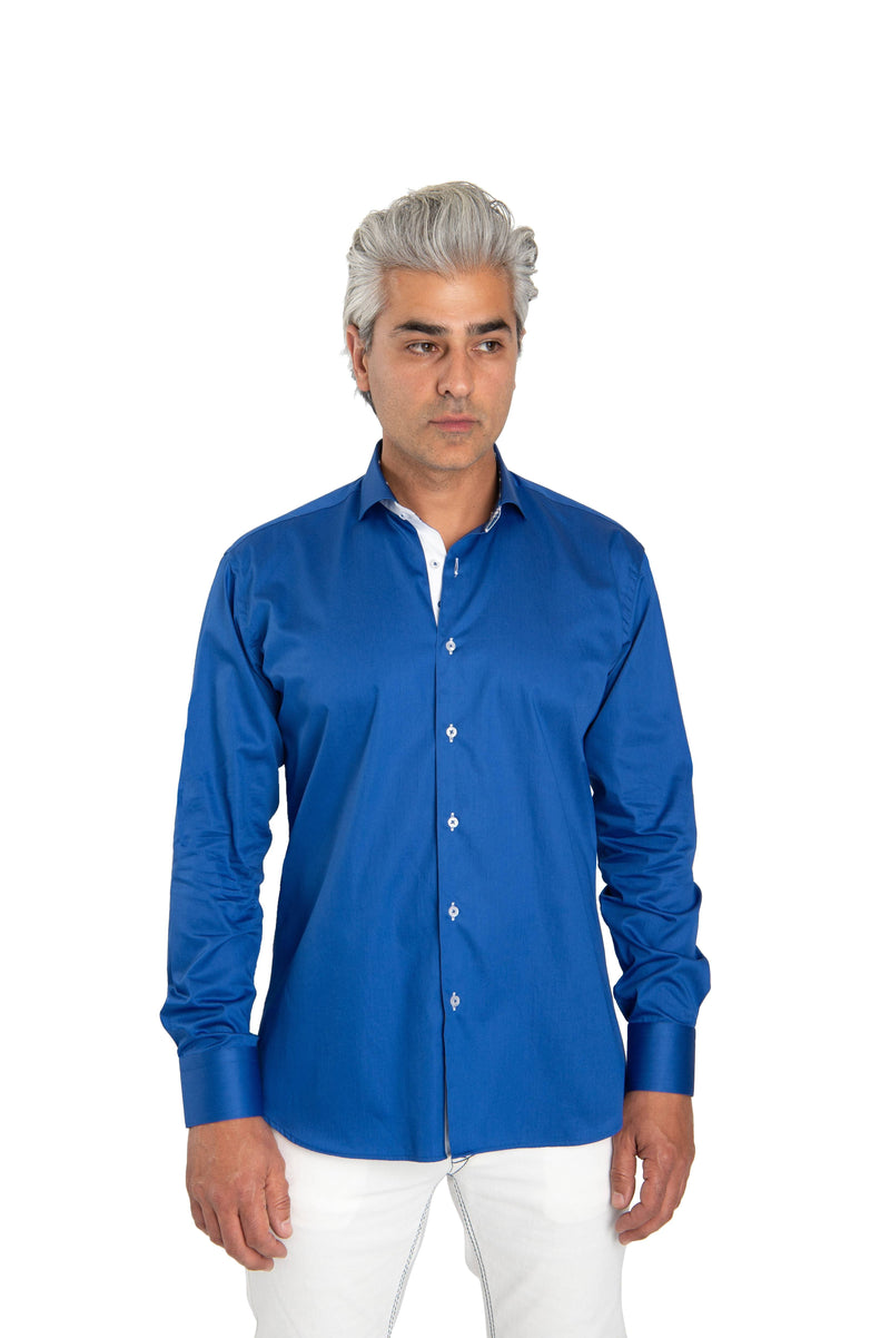 Solid Royal Blue Shirt With White Trim